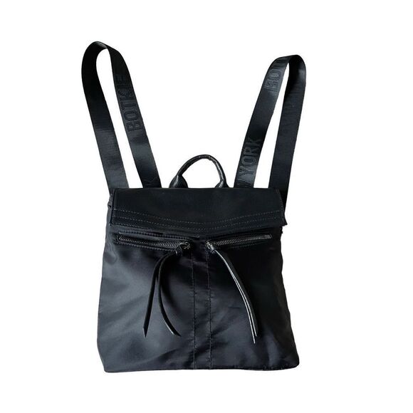 Botkier Small Black Nylon & Pebbled Leather Backpack Logo Straps - Picture 5 of 15